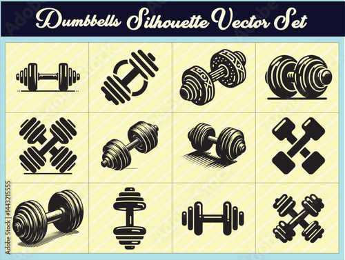 Fitness Equipment Silhouette Dumbbell Vector in Handmade Look for Graphic Designers