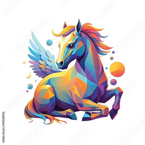 Geometric Pegasus Illustration – Mythical Winged Horse in Vibrant Low Poly Vector Style