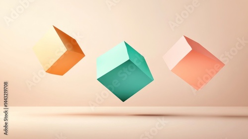 Free Download Three pastel cubes levitate against a beige background. - GFXLoad
