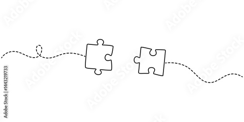 One line continuous drawing puzzle game jigsaw design vector, Puzzle design continuous one line art drawing of vector illustration, Continuous one line drawing of a puzzle. Editable outline, Puzzle.