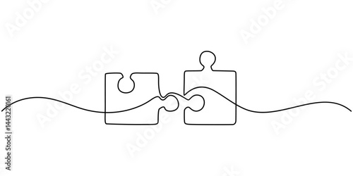 One line continuous drawing puzzle game jigsaw design vector, Puzzle design continuous one line art drawing of vector illustration, Continuous one line drawing of a puzzle. Editable outline, Puzzle.