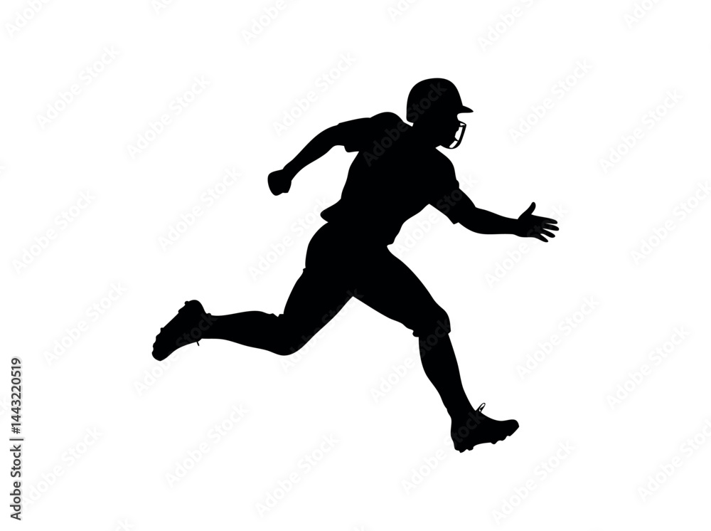Silhouette of a Baseball Player Running, A dynamic silhouette of a baseball player in a full sprint vector illustration design .baseball player, running, speed, athlete, sport, fast, silhouette, blac Silhouette of a Baseball Player Running, A dynamic silhouette of a baseball player in a full sprint vector illustration design .baseball player, running, speed, athlete, sport, fast, silhouette, blac
