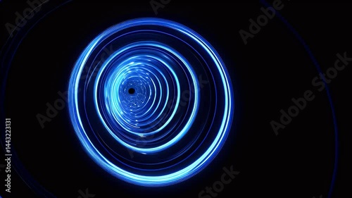 Futuristic blue energy spiral animation in 4K – Glowing vortex tunnel, spinning wormhole, Sci-Fi portal, hyperspace warp speed effect, digital space loop