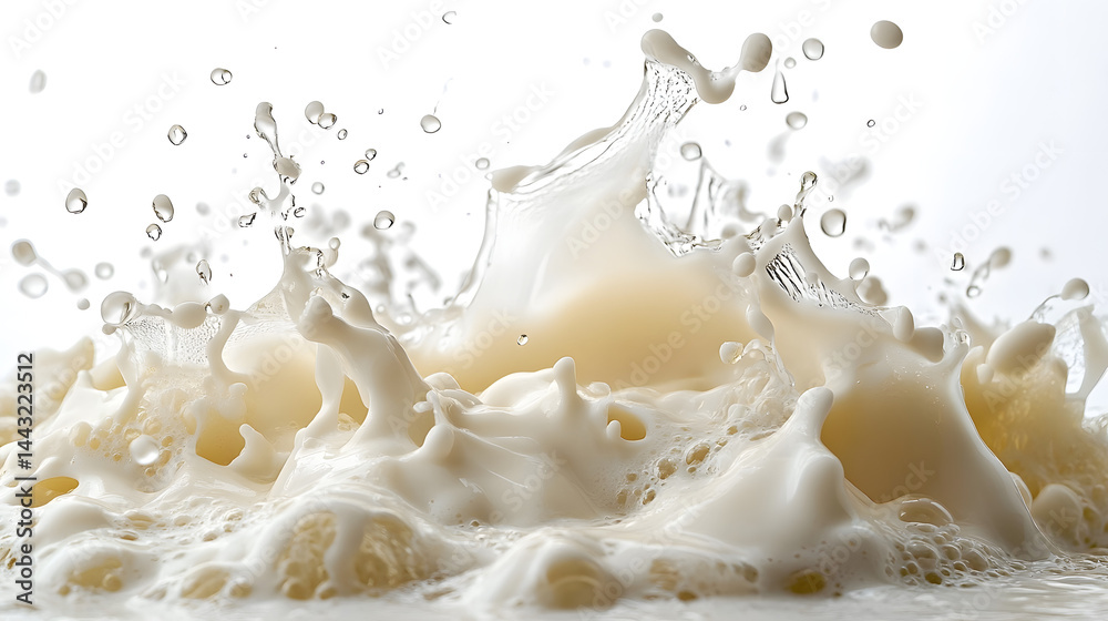 Milk splashing action horizontal pure white background food content high-impact visuals Milk splashing action horizontal pure white background food content high-impact visuals