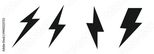 Lightning icon set. Line and glyph flash sign. Outline thunderbolt symbol