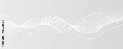 White abstract background with flowing particles. White and gray Digital futuristic technology concept background. Dynamic waves use for business, corporate, poster, template, illustration