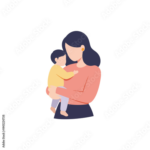 Mother holding her baby in a loving embrace against a white background