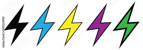 Lightning icon set. Line and glyph flash sign. Outline thunderbolt symbol