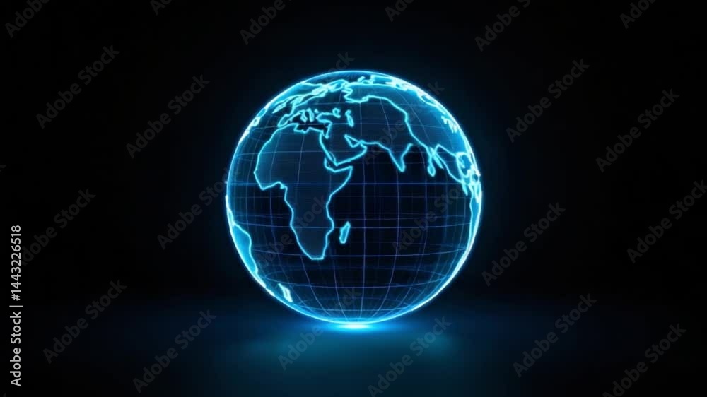 Glowing Blue Digital World Globe on Black Glowing Blue Digital World Globe on Black