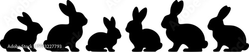 Minimalist Rabbit Silhouettes in Row – Black and White Easter Vector Wildlife Illustration