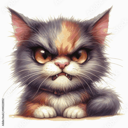 Aqua Anger cat angry isolated watercolor vector illustration svg 