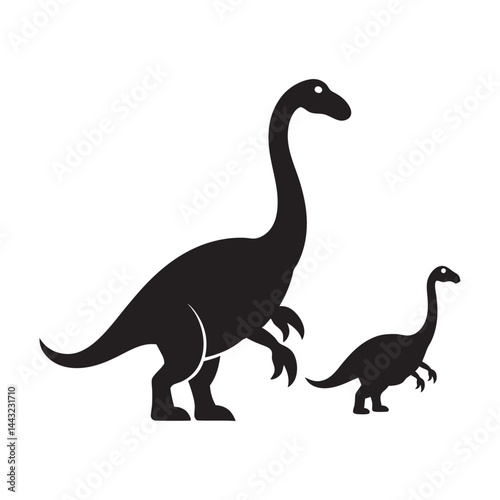 Dinosaur family scene shown in silhouette layout