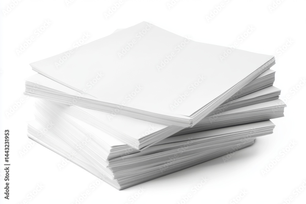 Stack of plain white printer paper sitting on a surface in a monochrome presentation style Stack of plain white printer paper sitting on a surface in a monochrome presentation style