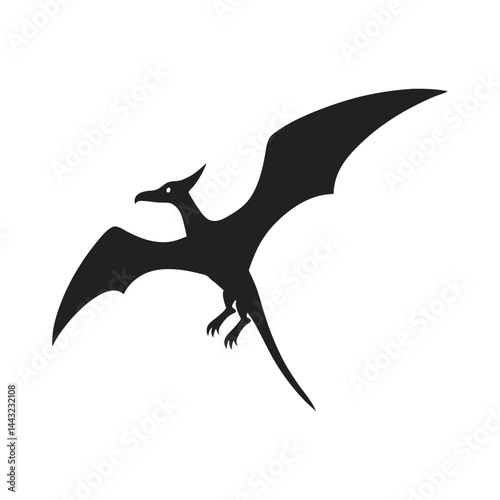 Flying pteranodon mid flight in silhouette pose