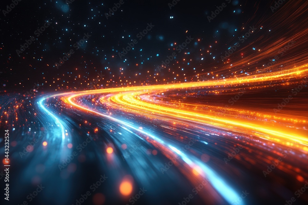 Obraz premium Dynamic, glowing lines curve through a cosmic space.