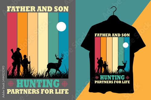 Father and Son Hunting Vintage T-Shirt Design – Partners for Life Outdoor Silhouette Art