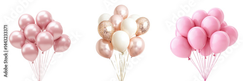 Colorful pink party balloons isolated on transparent background