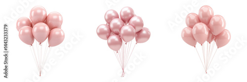 Colorful pink party balloons isolated on transparent background