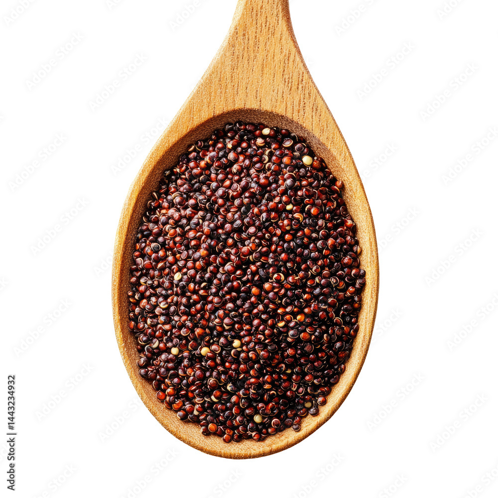 Quinoa Seeds in a Wooden Spoon, Healthy Superfood for Nutrition and Cooking on transparent background Quinoa Seeds in a Wooden Spoon, Healthy Superfood for Nutrition and Cooking on transparent background