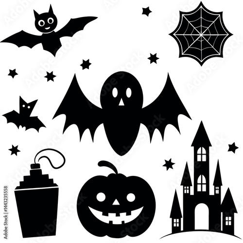 Cute Halloween elements on white background.