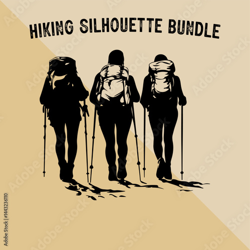 Mountain Climber Silhouette Vector. Silhouette of Mountaineer with Backpack.