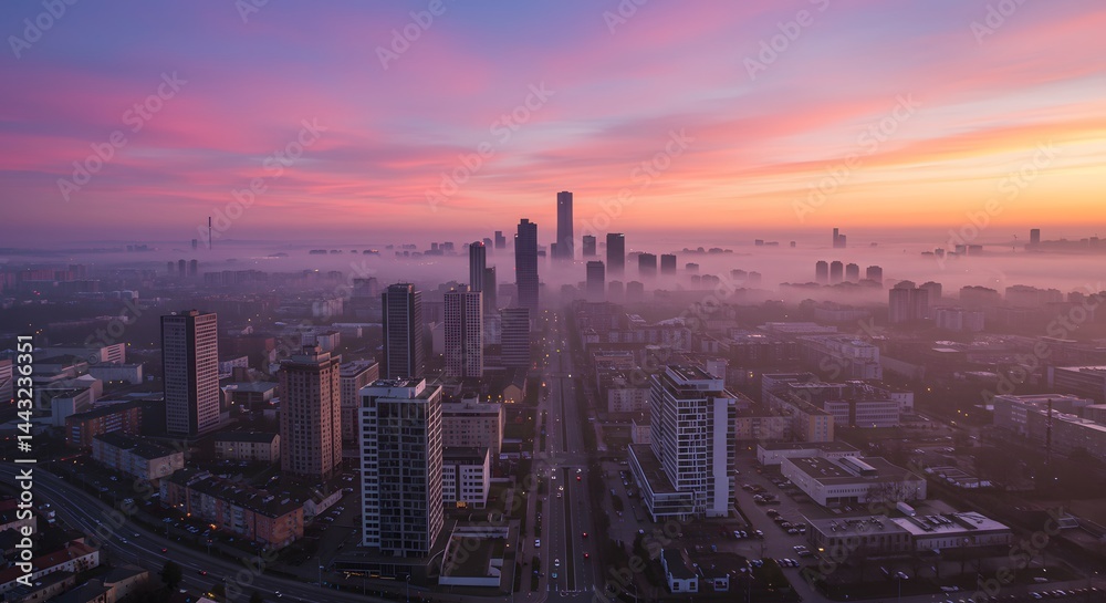 Fototapeta premium Clean city skyline with no air pollution at sunrise
