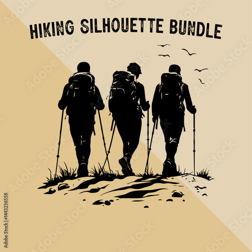 Mountain Climber Silhouette Vector. Silhouette of Mountaineer with Backpack.