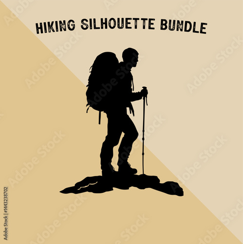Mountain Climber Silhouette Vector. Silhouette of Mountaineer with Backpack.