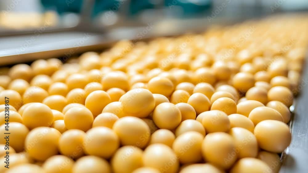 Yellow egg production in processing plant during busy day Yellow egg production in processing plant during busy day