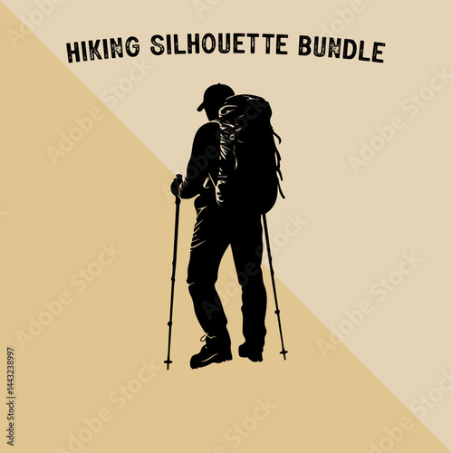 Mountain Climber Silhouette Vector. Silhouette of Mountaineer with Backpack.