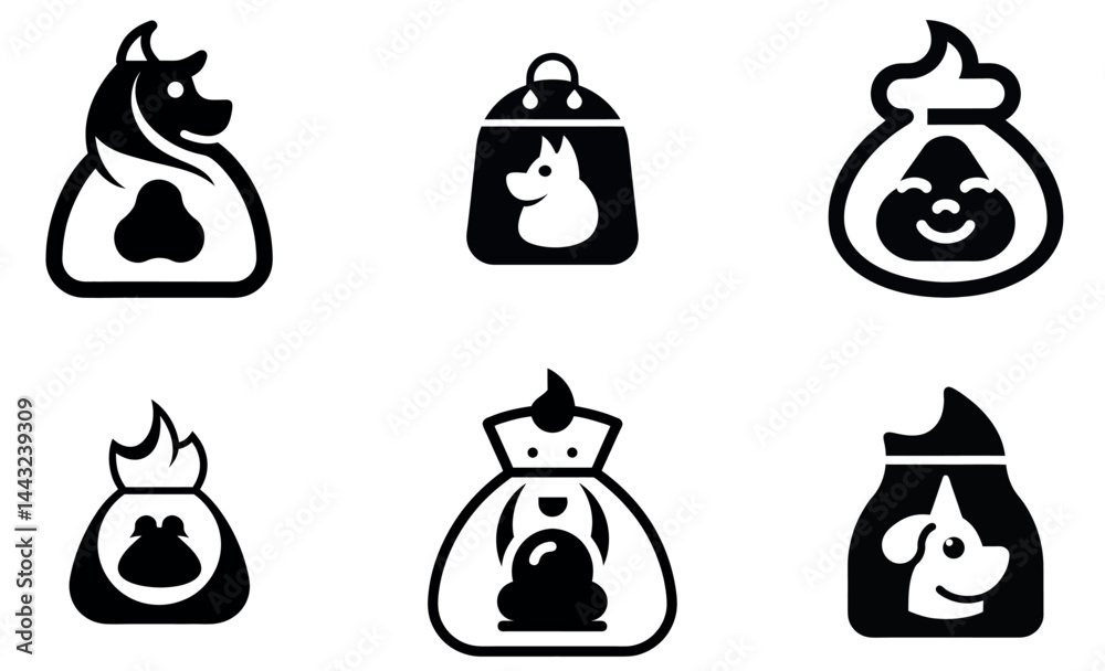 Fototapeta premium Cute Pet Waste Bags Icons Set for Pet Supply Stores