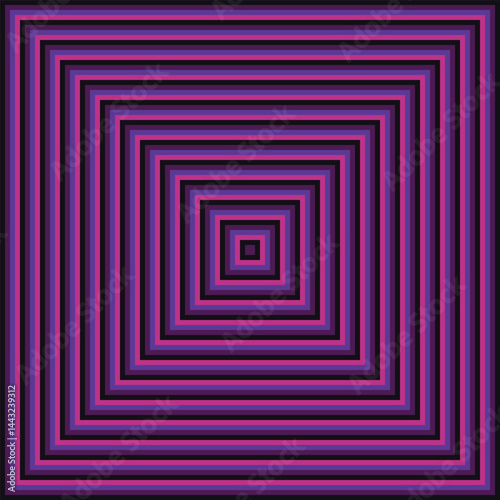 Visual effect created by black, purple, violet and fushia squares getting progressively