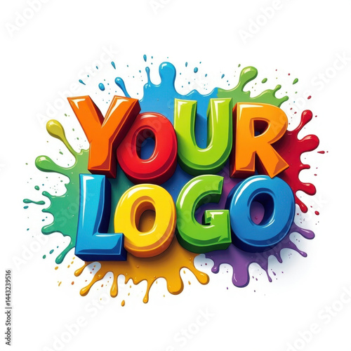 Vivid image showcasing a vibrant 3D text design in bold colours, surrounded by artistic paint splashes. Perfect for branding, creativity, and graphic design themes