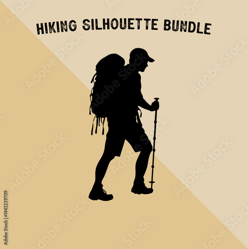 Mountain Climber Silhouette Vector. Silhouette of Mountaineer with Backpack.