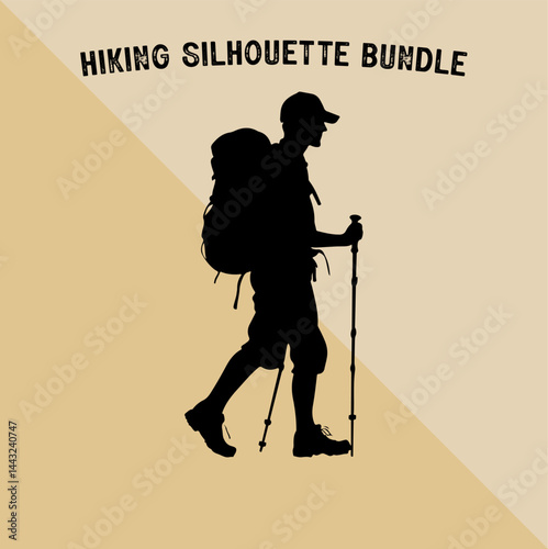 Mountain Climber Silhouette Vector. Silhouette of Mountaineer with Backpack.