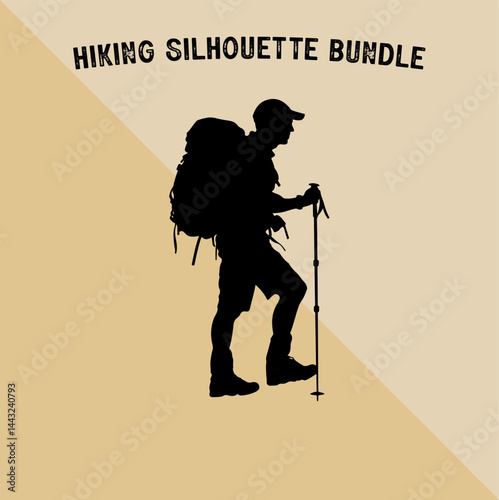 Mountain Climber Silhouette Vector. Silhouette of Mountaineer with Backpack.