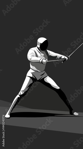 Dynamic Fencing Swordsman in Minimalist Flat Vector Style for Sport and Design