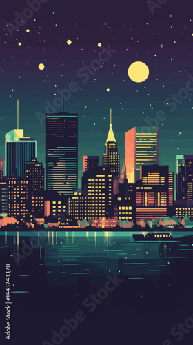 Montreal Retro Skyline Night Poster with Landmarks and Vintage Style