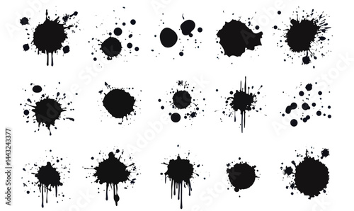 Abstract Black Ink Splashes and Blots Collection for Grunge Design Projects