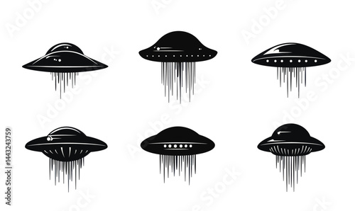 Minimalist UFO Silhouettes Set Vector Illustration for Alien Themes
