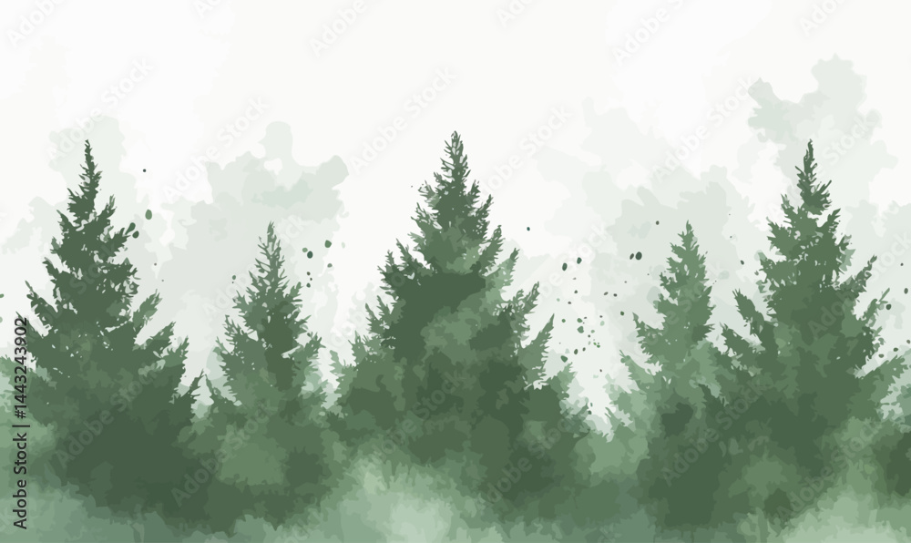 Obraz premium Minimalist Watercolor Pine Tree Forest Art with Silhouette and Splash Effects