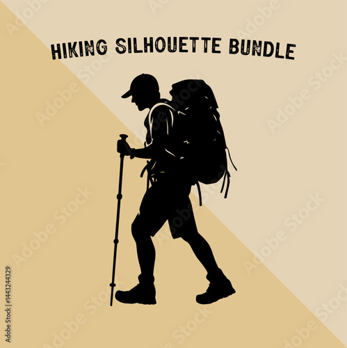 Mountain Climber Silhouette Vector. Silhouette of Mountaineer with Backpack.