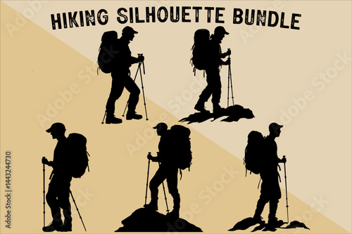 Mountain Climber Silhouette Vector. Silhouette of Mountaineer with Backpack.
