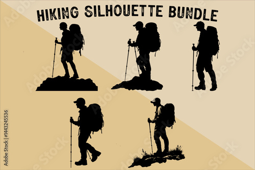 Mountain Climber Silhouette Vector. Silhouette of Mountaineer with Backpack.