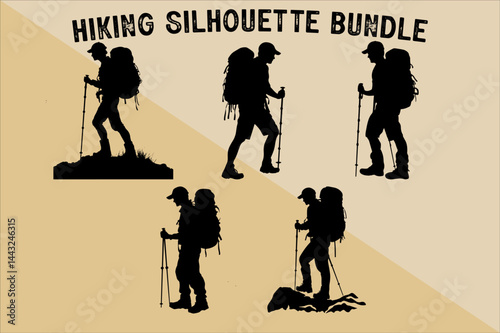 Mountain Climber Silhouette Vector. Silhouette of Mountaineer with Backpack.