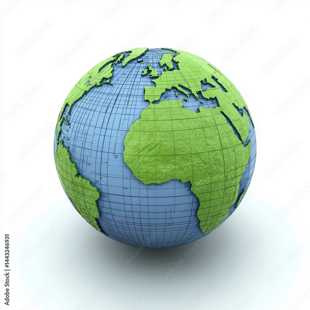 3D Earth Model with Detailed Grids and Vibrant Landmasses in View 3D Earth Model with Detailed Grids and Vibrant Landmasses in View