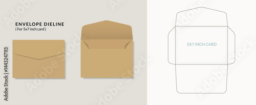 Luxury Envelope die cut and mock up template, Vector illustration. Envelopes mockup front and back view.