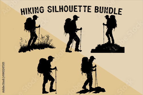 Mountain Climber Silhouette Vector. Silhouette of Mountaineer with Backpack.
