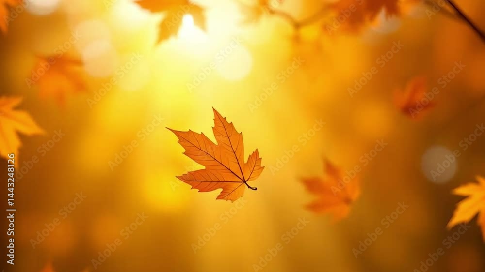 Golden Autumn Leaves Falling in Slow Motion with Bokeh Background in Natural Light Golden Autumn Leaves Falling in Slow Motion with Bokeh Background in Natural Light