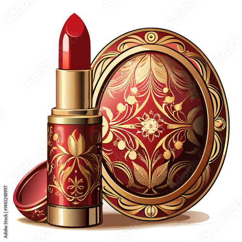 Elegant Red Lipstick and Ornate Compact Set